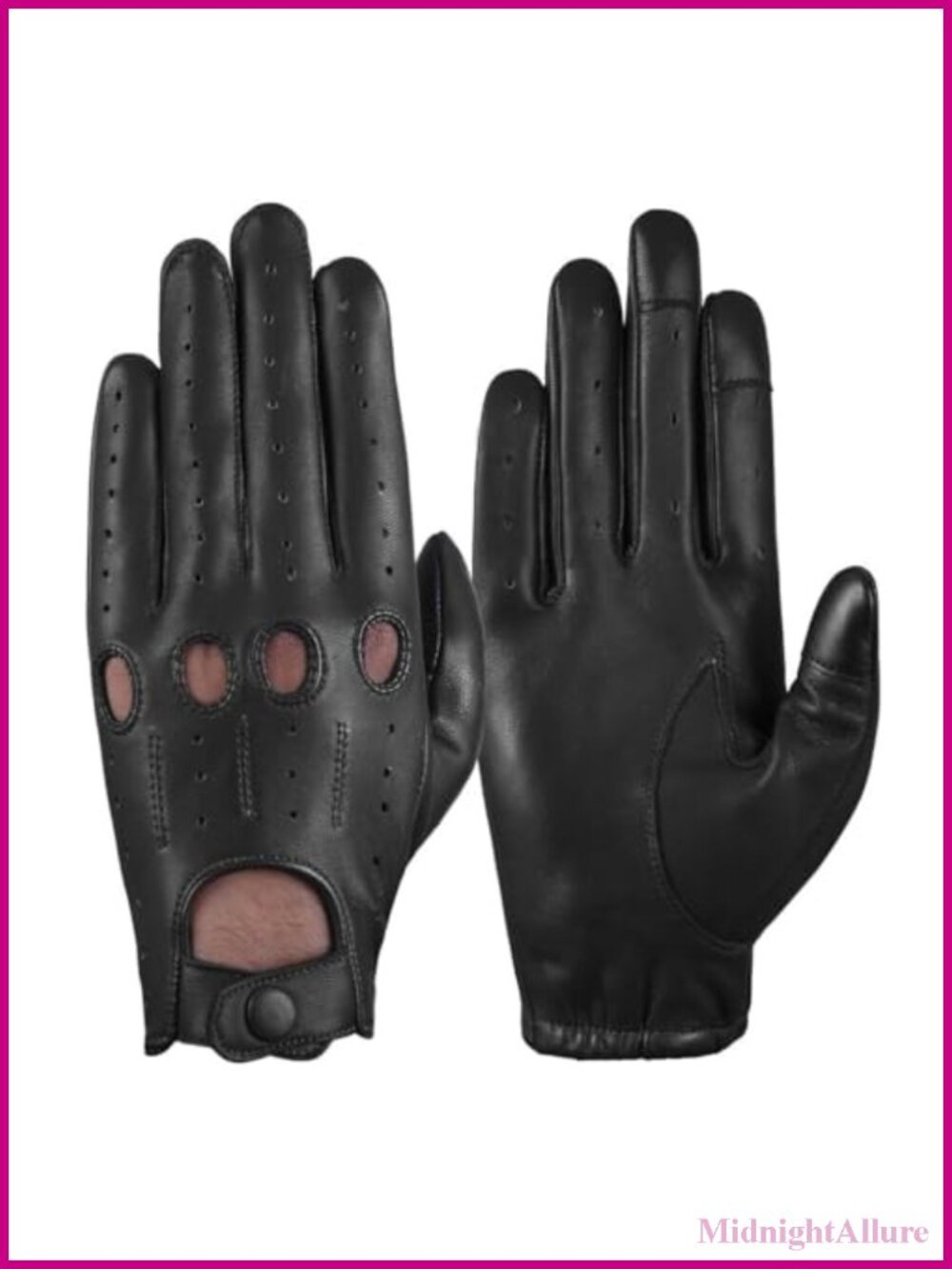 Genuine Leather Driving Gloves Touchscreen Knuckle Cut Men's